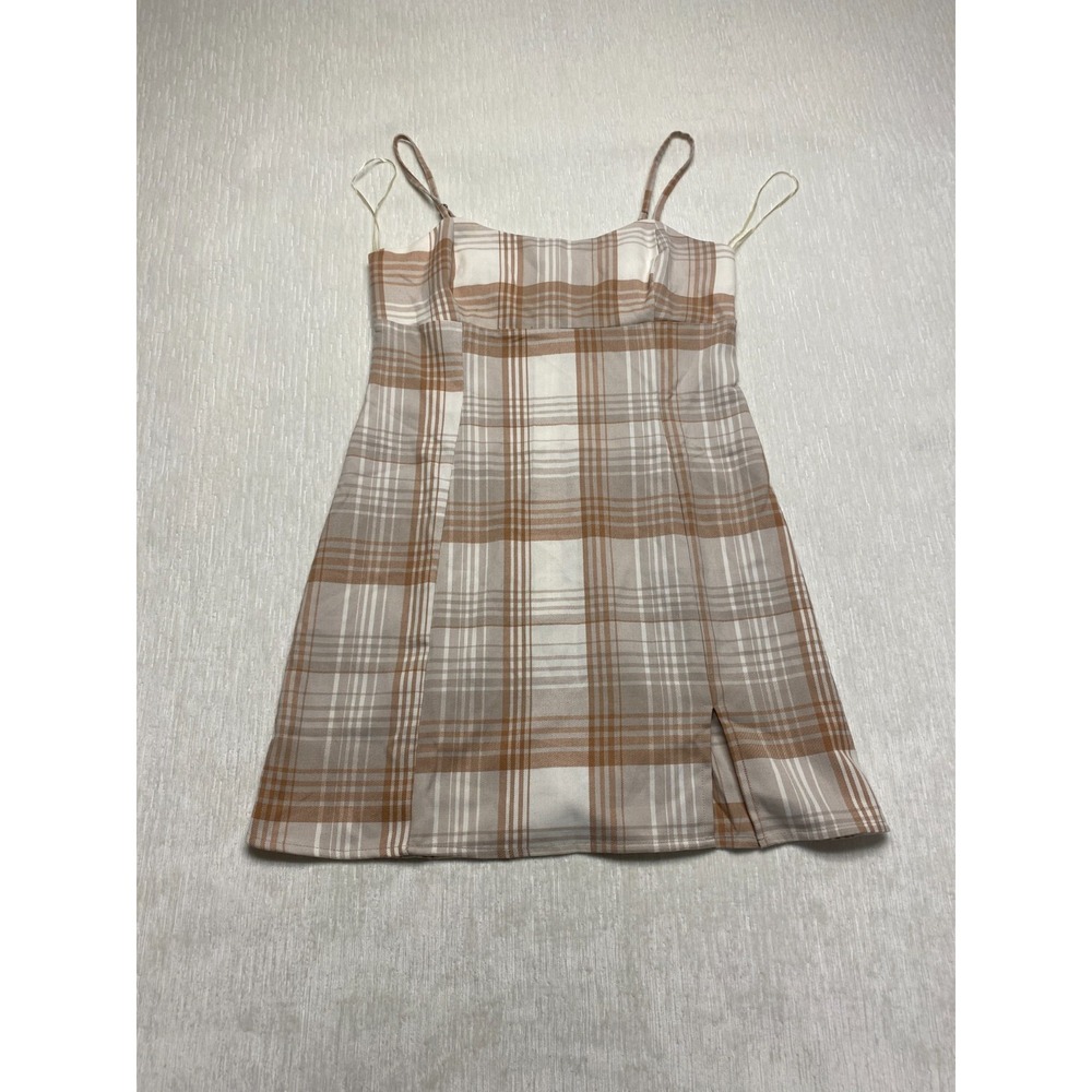 Aeropostale Mini Plaid Dress Medium Brown Cream Sleeveless Smocked Schoolgirl